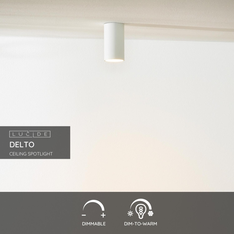 Lucide DELTO - Stropné bodové svietidlo - Ø 5,5 cm - LED Dim to warm - GU10 - 1x5W 2200K/3000K - White